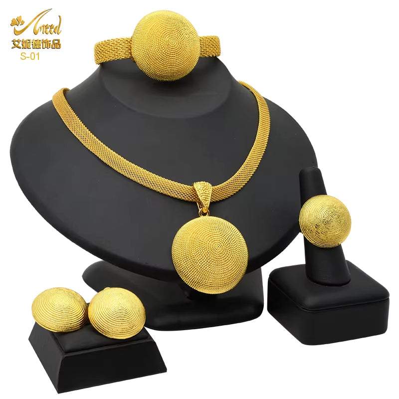 Indian Jewellery Luxury Necklace Jewelry Sets for Women Dubai Gold Color African Arabic Wedding Bridal Collection Sets Earring