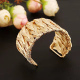 Gold woven wide punk style cuff bangle bracelet for women