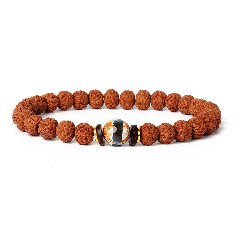 Royal Green Tiger Eye Vajra bracelet with natural Rudraksha beads for meditation and prayer