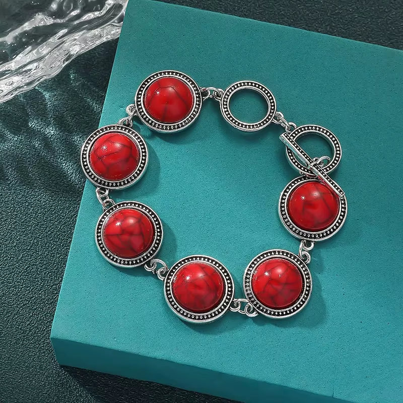 Fashion Boho Vintage round red bead adjustable bracelet for women