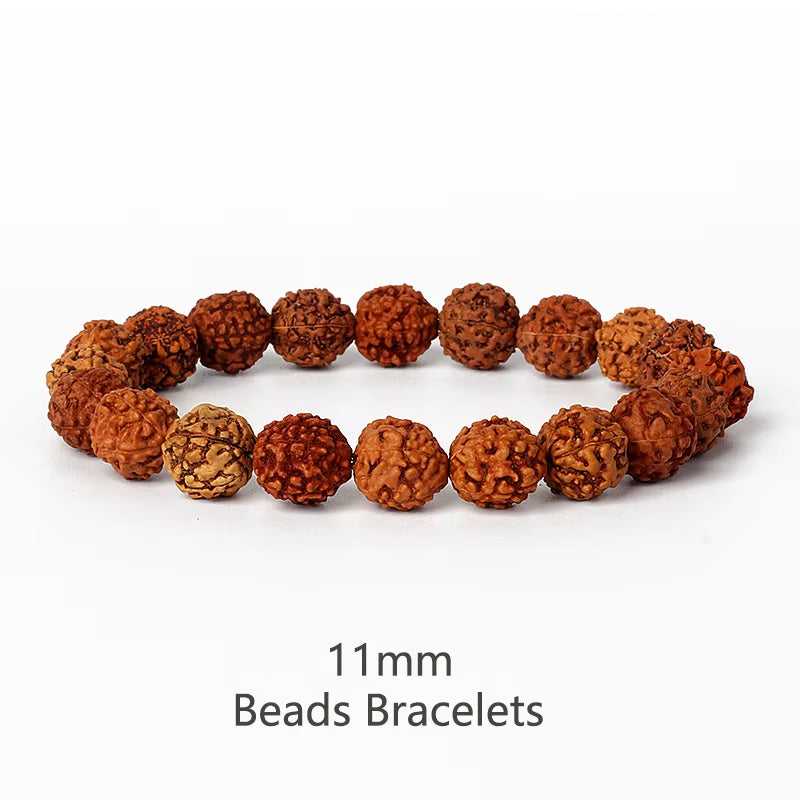 Royal Green Tiger Eye Vajra natural Rudraksha beaded bracelet with 11mm beads for meditation and prayer.