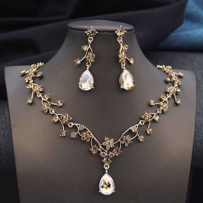 Rhinestone Water Drop Bridal Jewelry Sets for Women Choker Necklace Earring Set Wedding Bride Jewelry Sets