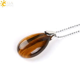 CSJA Natural Gem Stone Pendant Water Drop Necklaces Pendants Tiger Eye Lapis Lazuli Clear Crystal Opal Healing Jewellery E526