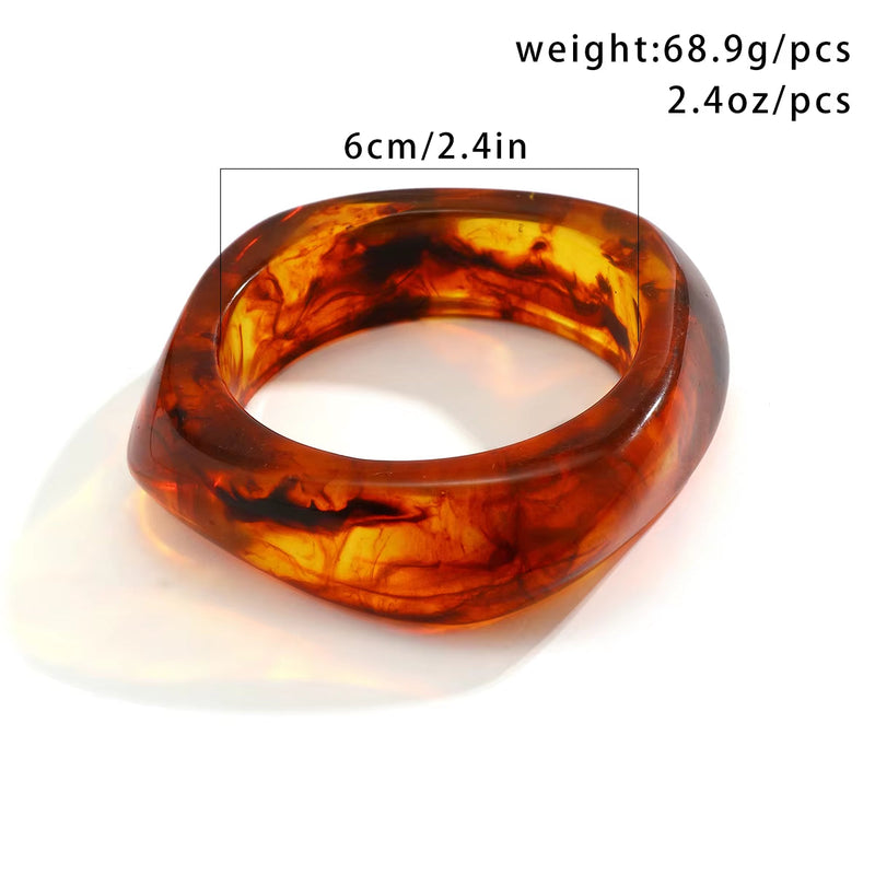 Vintage colorful irregular acrylic resin bracelet in transparent brown orange, 6cm diameter, 68.9g weight