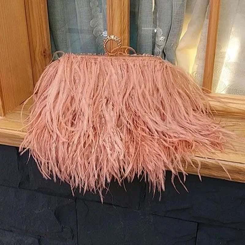 Women Bags Handbags Famous Brands Ostrich Feather Clutch Luxury Handbags Women Bags Designer Chain Evening Party Clutch Bag