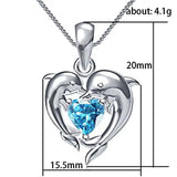 925 Sterling Silver Dolphin Blue Heart CZ Necklace Women Bride Wedding Clavicle Chain Necklaces Fancy Gift Statement Jewelry