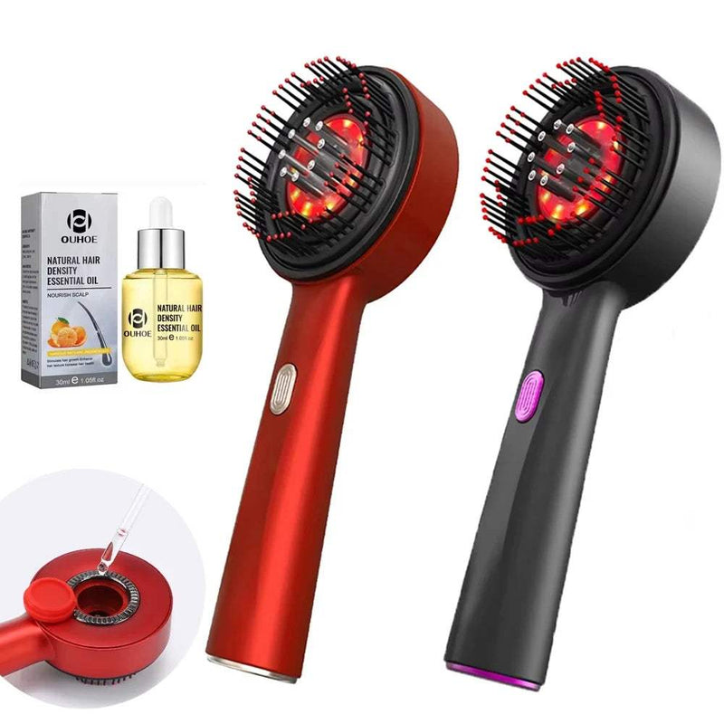 Hair growth massage combs with red light therapy and essential oil for scalp care and hair nourishment in red and black colors