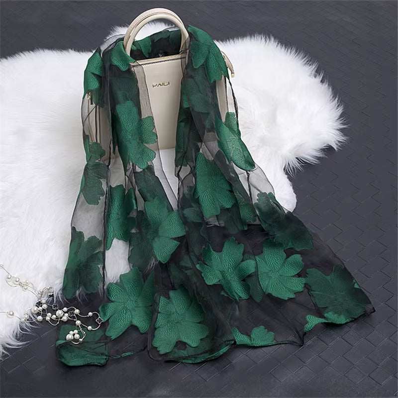 2023 Hot Sale Silk Scarf Womens Summer Breeze Lightweight Sheer Wrap and Shawls Bandana Beach Organza Gauze Lace Hollow Scarf