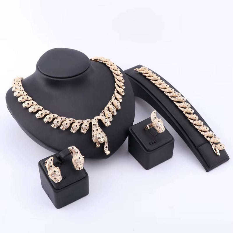 Handmade Dubai Gold Color Colorful Crystal Leopard Jewelry Sets Fashion Nigerian Wedding African Costume Dubai Jewelry Sets