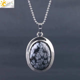 CSJA Oval Natural Gem Stone Pendant Necklaces Reiki Cabochon Crystal Beads Small Pendants for Women Girl Cute Charm Jewelry F564
