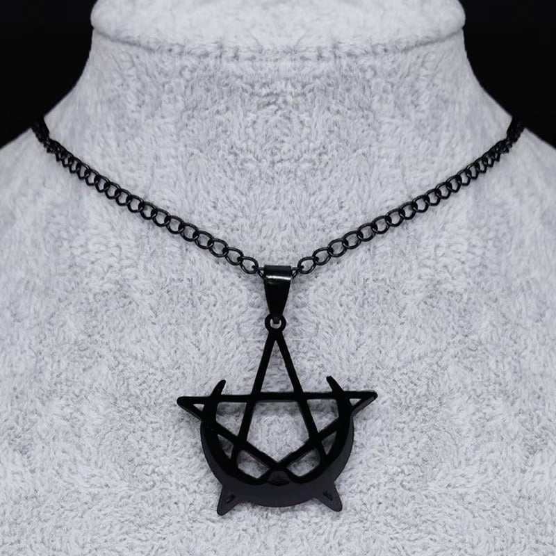 Gothic Moon and Pentagram Stainless Steel Neckless for Women Black Witchcraft Necklaces & Pendants Jewelry N4136S03