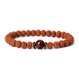 Royal Green Tiger Eye Vajra Rudraksha meditation beaded bracelet with central tiger eye stone for Tibetan Buddhism prayer