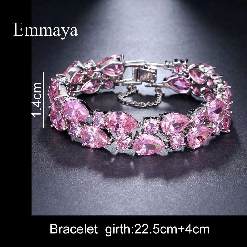 White Gold Color Mona Lisa Pink Cubic Zircon Bracelets Bangles for Female Luxury Wedding Bracelet Women Gift