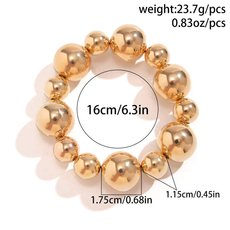 Goth vintage big CCB chain bracelet in shiny gold with large rounded beads, 16cm size, 23.7g weight