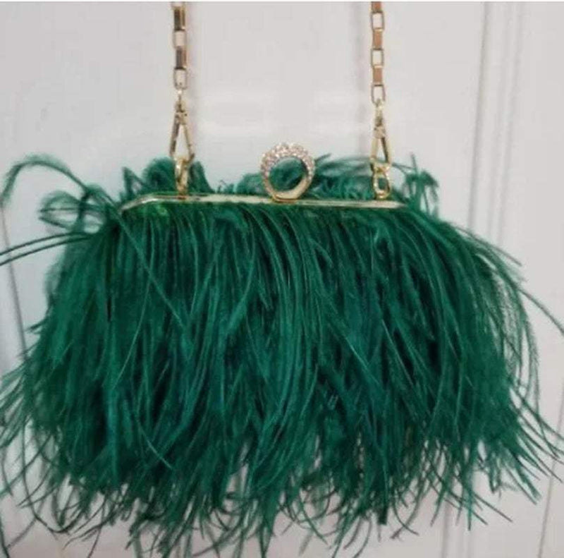 Women Bags Handbags Famous Brands Ostrich Feather Clutch Luxury Handbags Women Bags Designer Chain Evening Party Clutch Bag