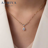 ANMIYA Custom 18K White Gold Zircon Necklace Latest Fancy Zircon Pear Cut Pendant Fancy Sterling Silver Jewelry