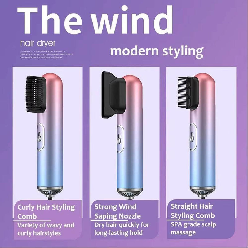 3 in 1 Dryer with curly hair comb, strong wind styling nozzle, and straight hair comb for versatile hair styling and spa scalp massage