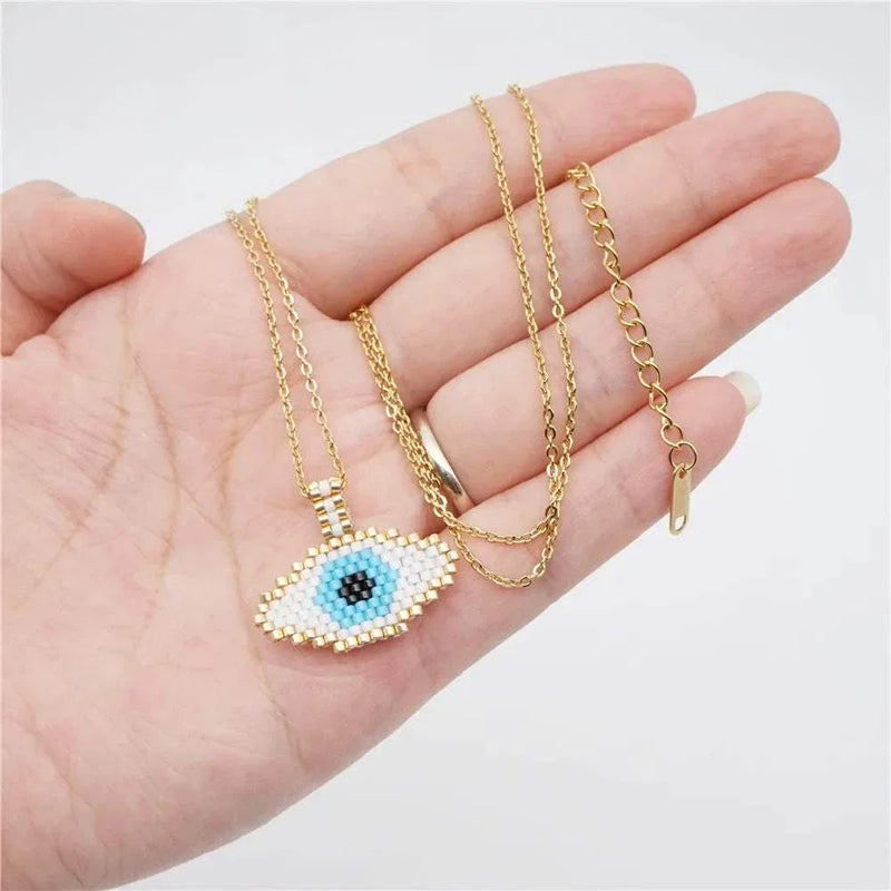 Turkish Evil Eye Necklaces Choker Miyuki Greek Eye Necklace Pendant Stainless Steel Chain Women Handmade Jewelry