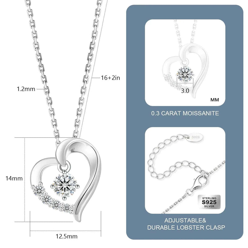Mother'S Day Gift Heart Charm Jewelry Women I Love You 925 Sterling Silver Chain Birthday Moissanite Diamond Pendant Necklace