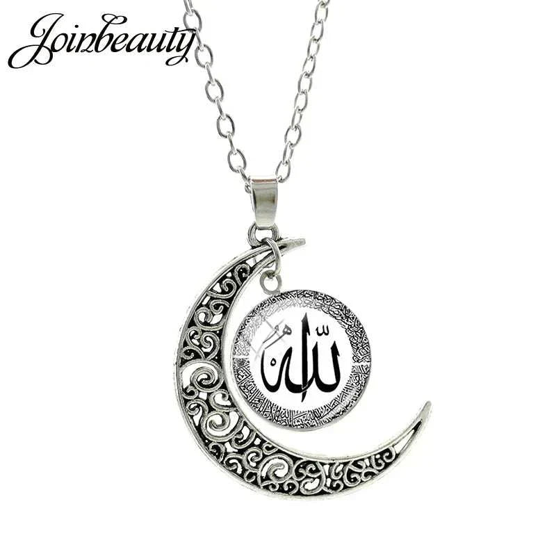 Islamic Muslims Allah Pattern Moon Necklace Fashion Women Men Accessories Simple Pendant Handmade Jewelry NT355