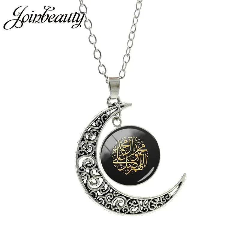Islamic Muslims Allah Pattern Moon Necklace Fashion Women Men Accessories Simple Pendant Handmade Jewelry NT355