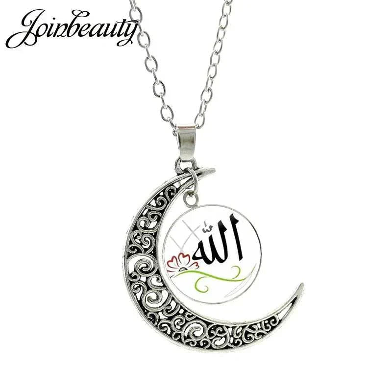 Islamic Muslims Allah Pattern Moon Necklace Fashion Women Men Accessories Simple Pendant Handmade Jewelry NT355