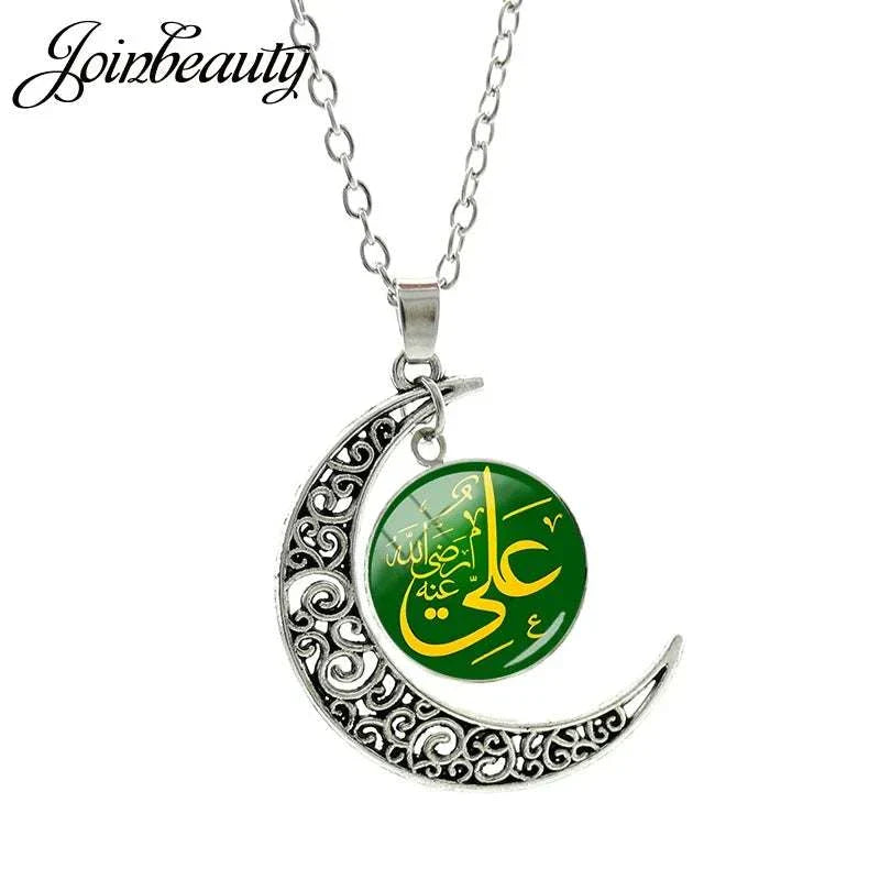 Islamic Muslims Allah Pattern Moon Necklace Fashion Women Men Accessories Simple Pendant Handmade Jewelry NT355