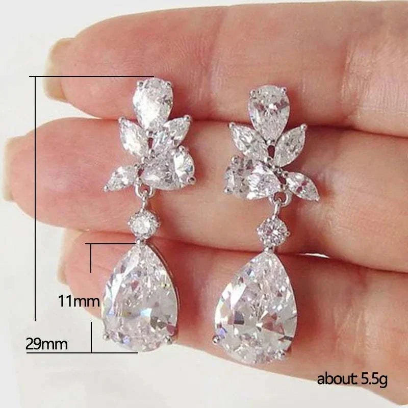 Crystal Drop Earrings with Bling Bling Cubic Zirconia Temperament Women Earrings High Quality Silver Color Trendy Jewelry