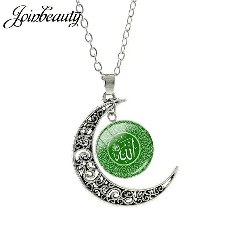 Islamic Muslims Allah Pattern Moon Necklace Fashion Women Men Accessories Simple Pendant Handmade Jewelry NT355