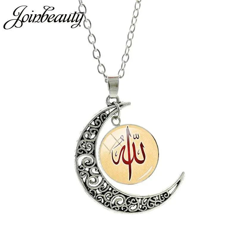 Islamic Muslims Allah Pattern Moon Necklace Fashion Women Men Accessories Simple Pendant Handmade Jewelry NT355