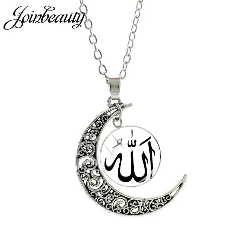 Islamic Muslims Allah Pattern Moon Necklace Fashion Women Men Accessories Simple Pendant Handmade Jewelry NT355