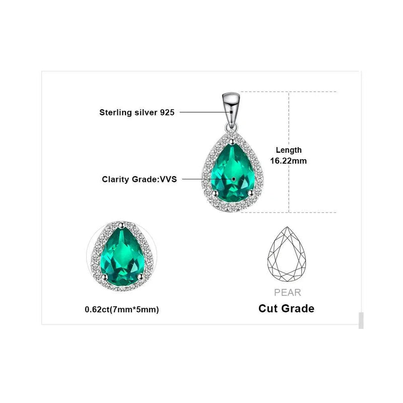 Pear Simulated Nano Emerald 925 Sterling Silver Pendant Necklace Gemstone Statement Necklace Women without Chain