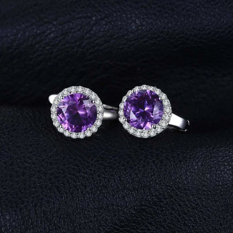 Luxury 5.6Ct round Created Alexandrite Sapphire 925 Sterling Silver Hoop Earrings for Woman Gemstone Fine Jewelry
