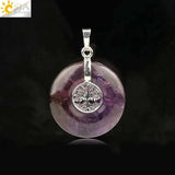 CSJA Tree of Life Charms Pendant Natural Crystal Hollow round Reiki Stone Energy Wisdom Trees Women Men Pendants Necklaces G146