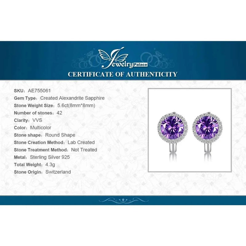 Luxury 5.6Ct round Created Alexandrite Sapphire 925 Sterling Silver Hoop Earrings for Woman Gemstone Fine Jewelry