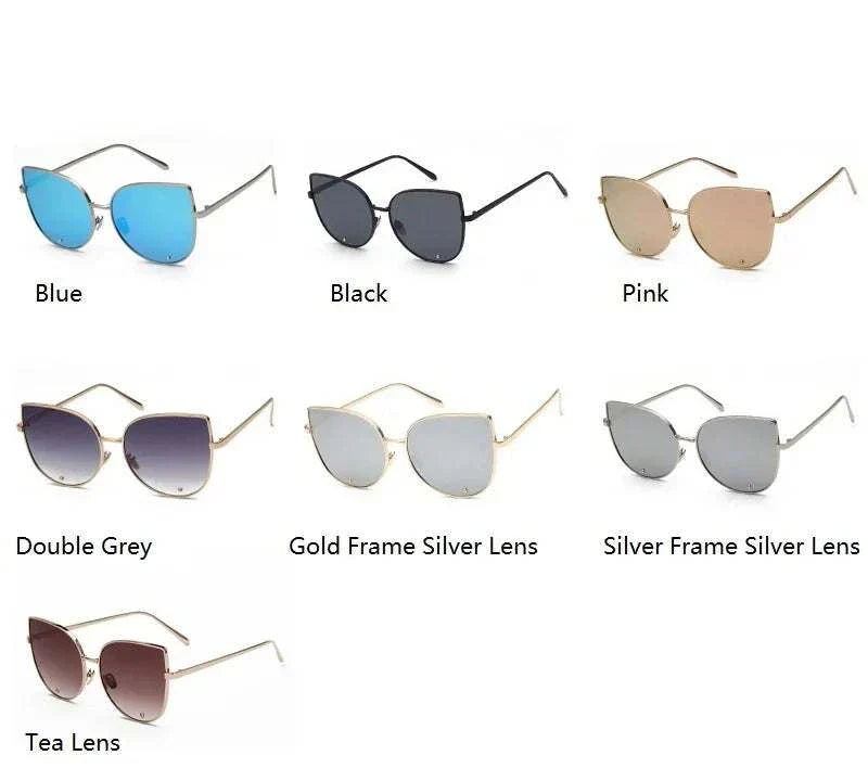 Fashion Women Sunglasses Cat Mirror Glasses Metal Cat Eye Sunglasses Women Brand Designer High Quality Square Style R058