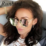 Fashion Women Sunglasses Cat Mirror Glasses Metal Cat Eye Sunglasses Women Brand Designer High Quality Square Style R058