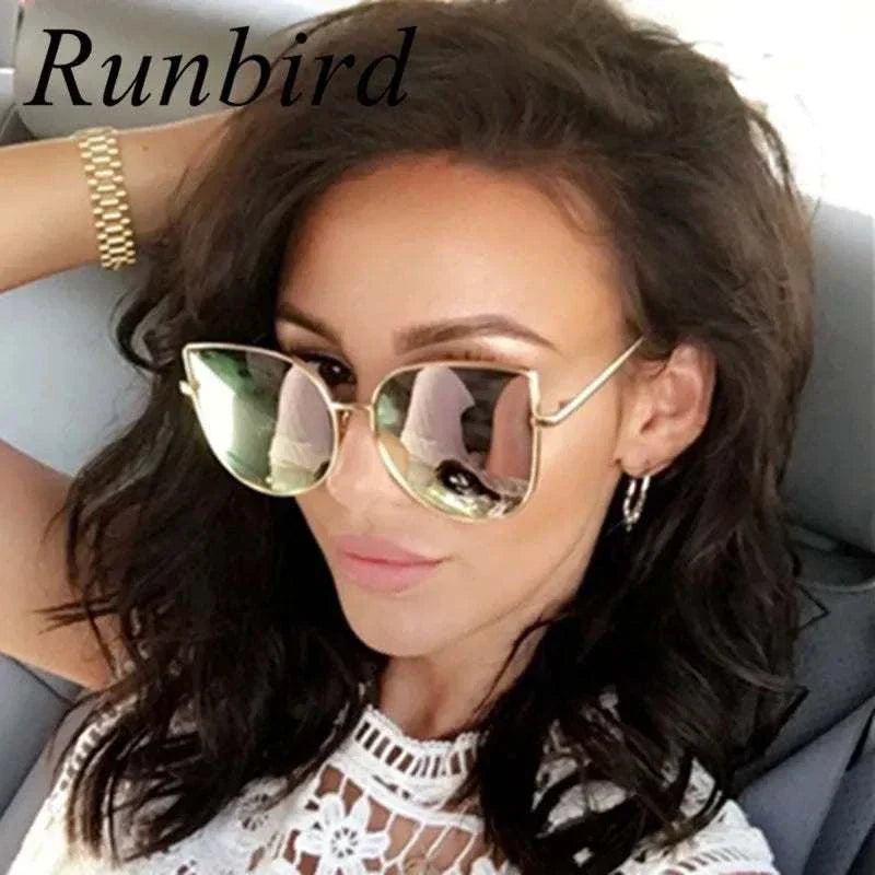 Fashion Women Sunglasses Cat Mirror Glasses Metal Cat Eye Sunglasses Women Brand Designer High Quality Square Style R058