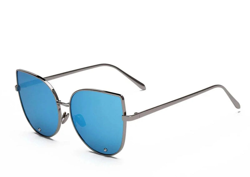 Fashion Women Sunglasses Cat Mirror Glasses Metal Cat Eye Sunglasses Women Brand Designer High Quality Square Style R058