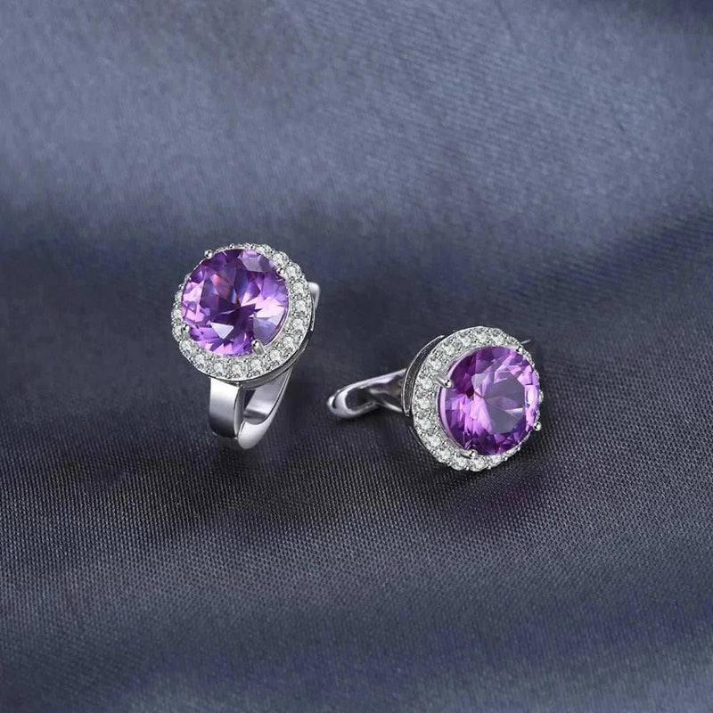 Luxury 5.6Ct round Created Alexandrite Sapphire 925 Sterling Silver Hoop Earrings for Woman Gemstone Fine Jewelry