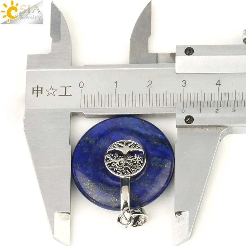 CSJA Tree of Life Charms Pendant Natural Crystal Hollow round Reiki Stone Energy Wisdom Trees Women Men Pendants Necklaces G146