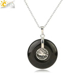 CSJA Tree of Life Charms Pendant Natural Crystal Hollow round Reiki Stone Energy Wisdom Trees Women Men Pendants Necklaces G146