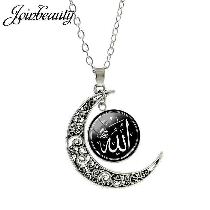 Islamic Muslims Allah Pattern Moon Necklace Fashion Women Men Accessories Simple Pendant Handmade Jewelry NT355