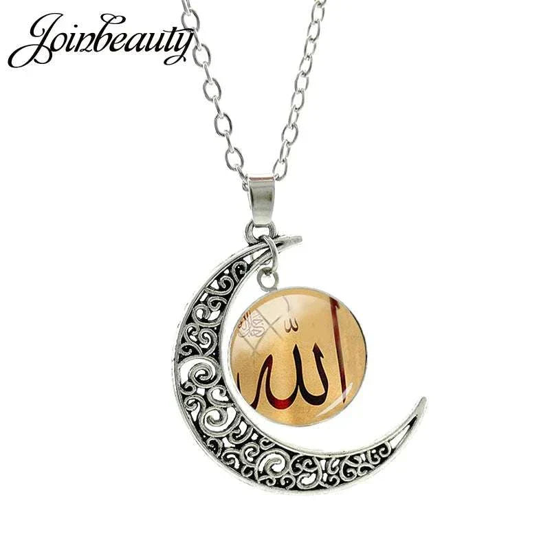 Islamic Muslims Allah Pattern Moon Necklace Fashion Women Men Accessories Simple Pendant Handmade Jewelry NT355