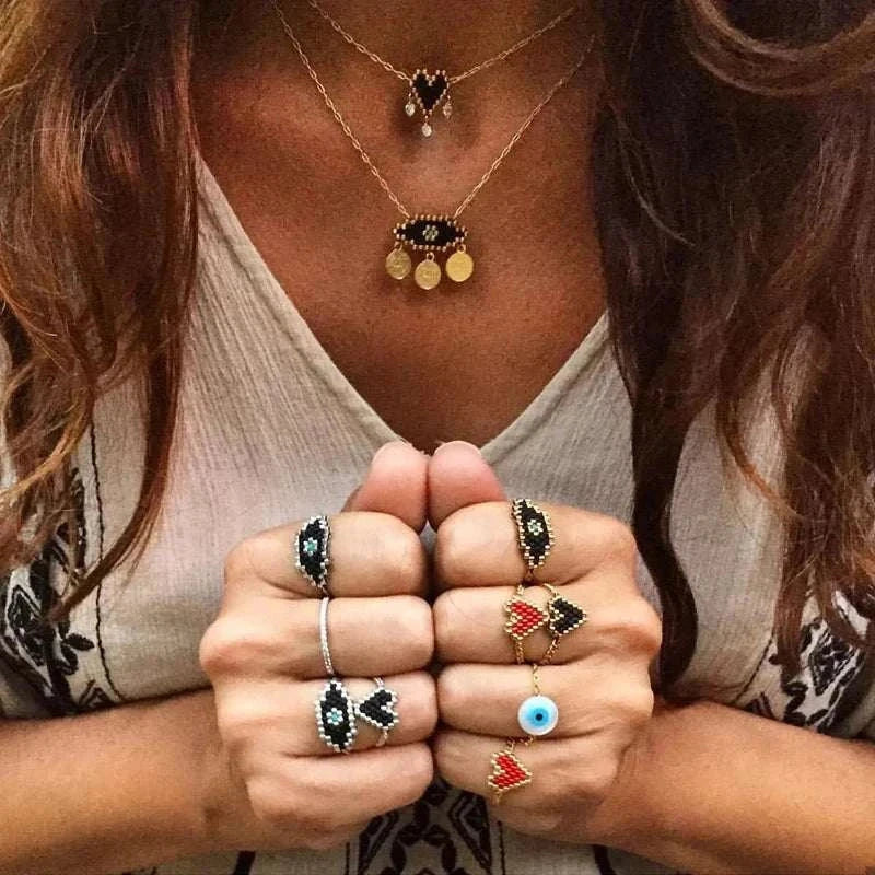 Sweet Heart Ring Punk Eye Rings Boho Jewelry Miyuki Bead Handmade Anniversary Rings for Women Wholesale Ring Bulk Lots