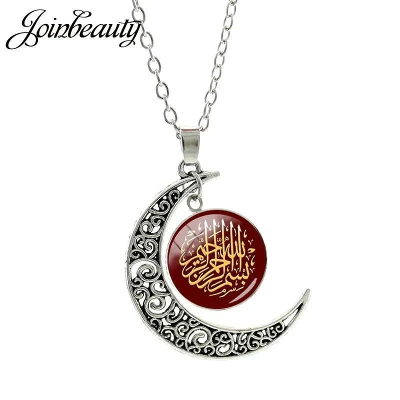 Islamic Muslims Allah Pattern Moon Necklace Fashion Women Men Accessories Simple Pendant Handmade Jewelry NT355