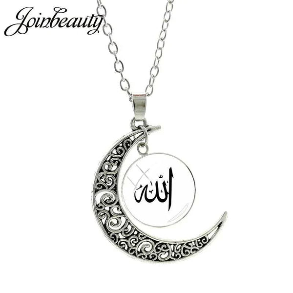 Islamic Muslims Allah Pattern Moon Necklace Fashion Women Men Accessories Simple Pendant Handmade Jewelry NT355