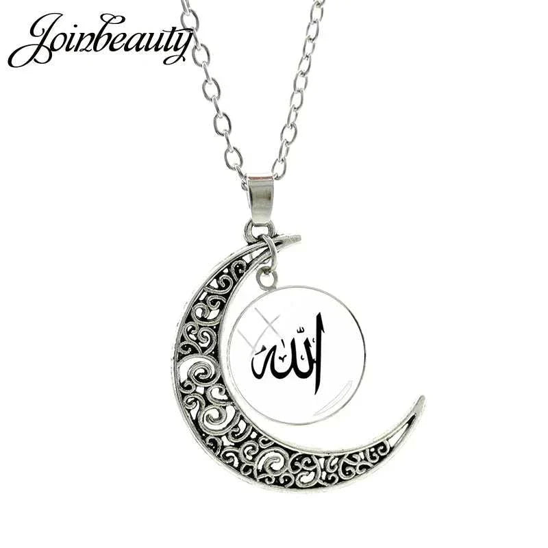 Islamic Muslims Allah Pattern Moon Necklace Fashion Women Men Accessories Simple Pendant Handmade Jewelry NT355