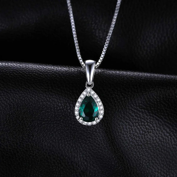 Pear Simulated Nano Emerald 925 Sterling Silver Pendant Necklace Gemstone Statement Necklace Women without Chain
