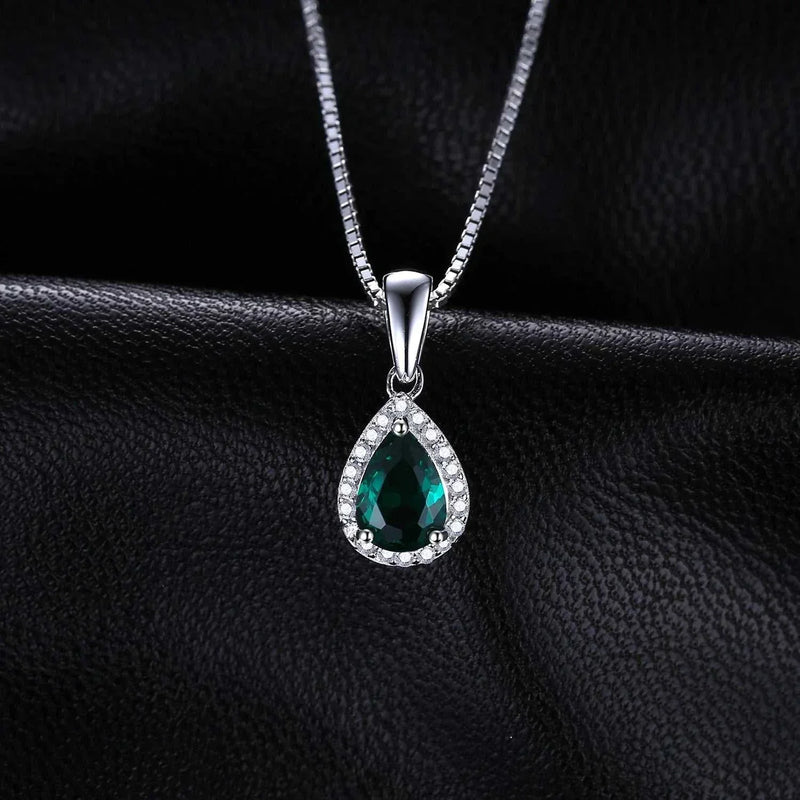 Pear Simulated Nano Emerald 925 Sterling Silver Pendant Necklace Gemstone Statement Necklace Women without Chain